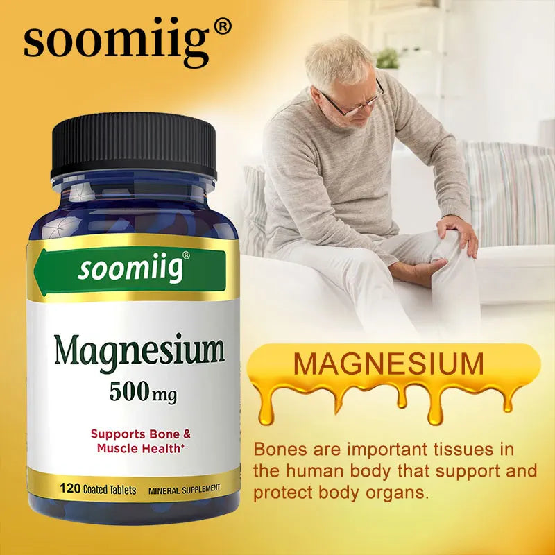 Magnesium Supplement 500 mg, Supports Bone and Muscle Health, Highly Absorbable, Relieves Stress, Improves Sleep Quality
