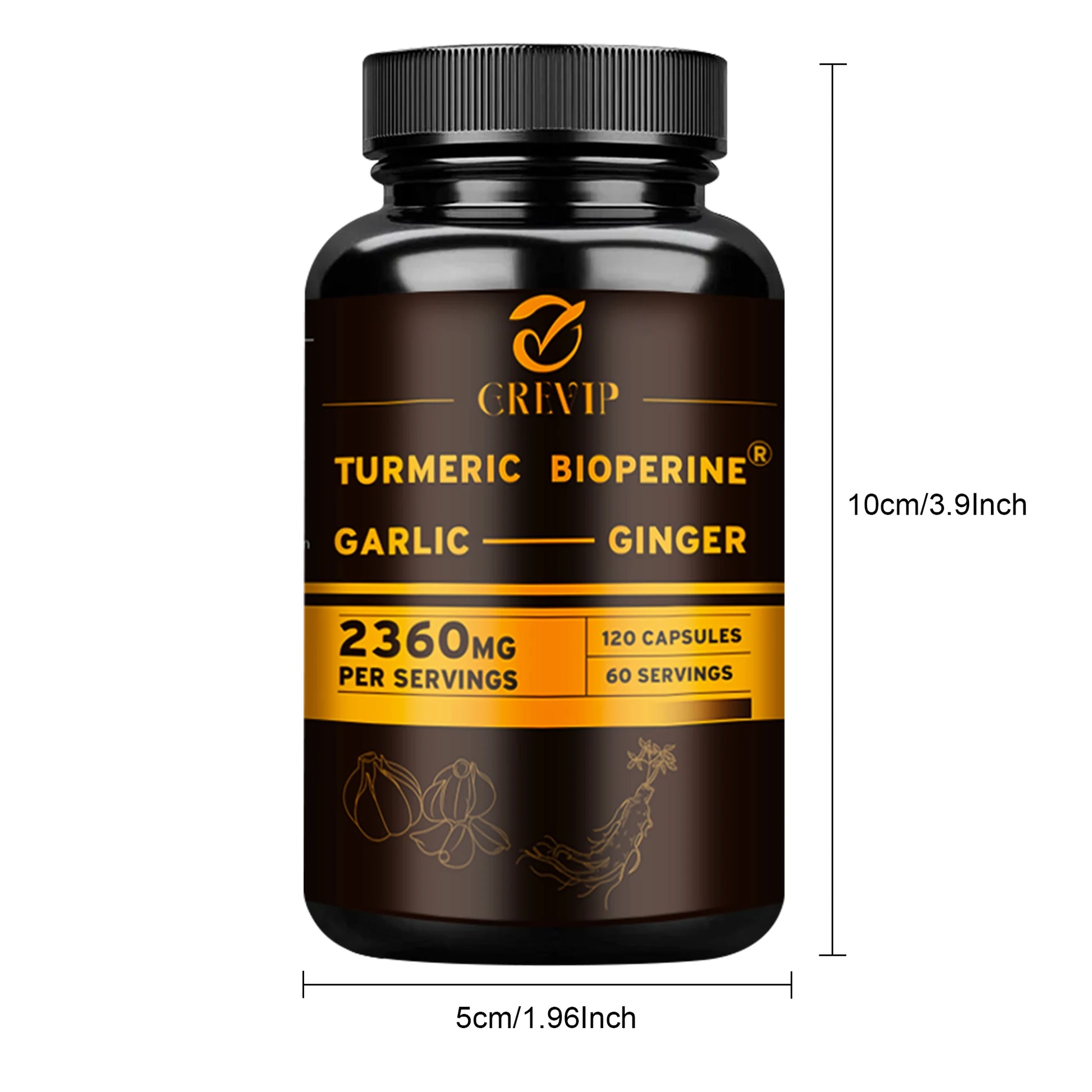 4-in-1 Turmeric Ginger Supplement - with Garlic Curcumin Black Pepper - Joints,Immune Support,Improves Digestion - 120 Capsules