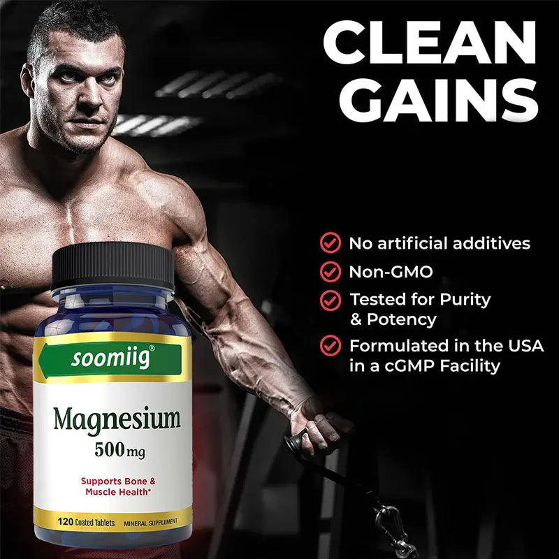 Magnesium Supplement 500 mg, Supports Bone and Muscle Health, Highly Absorbable, Relieves Stress, Improves Sleep Quality