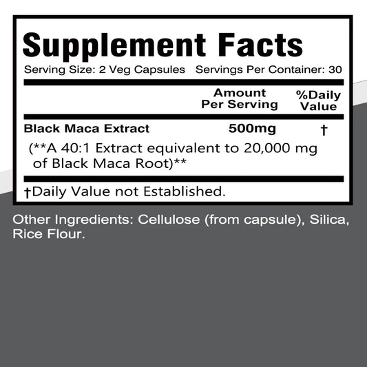 Black Maca Supplement - Promotes Power and Muscle Growth, Increases Energy and Strength - 60 Capsules