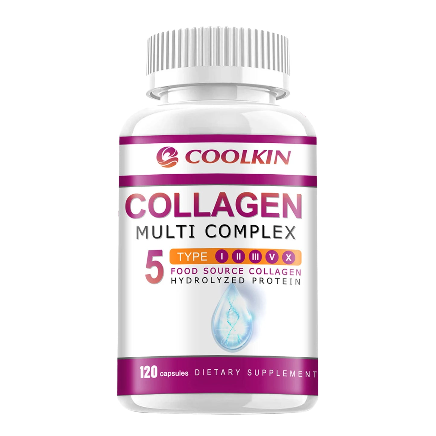 Collagen Complex - with Types I, II, III, V, X - for Healthy Hair, Bones, Cartilage, Skin & Nails - 120 Capsules One - Trial stage United States