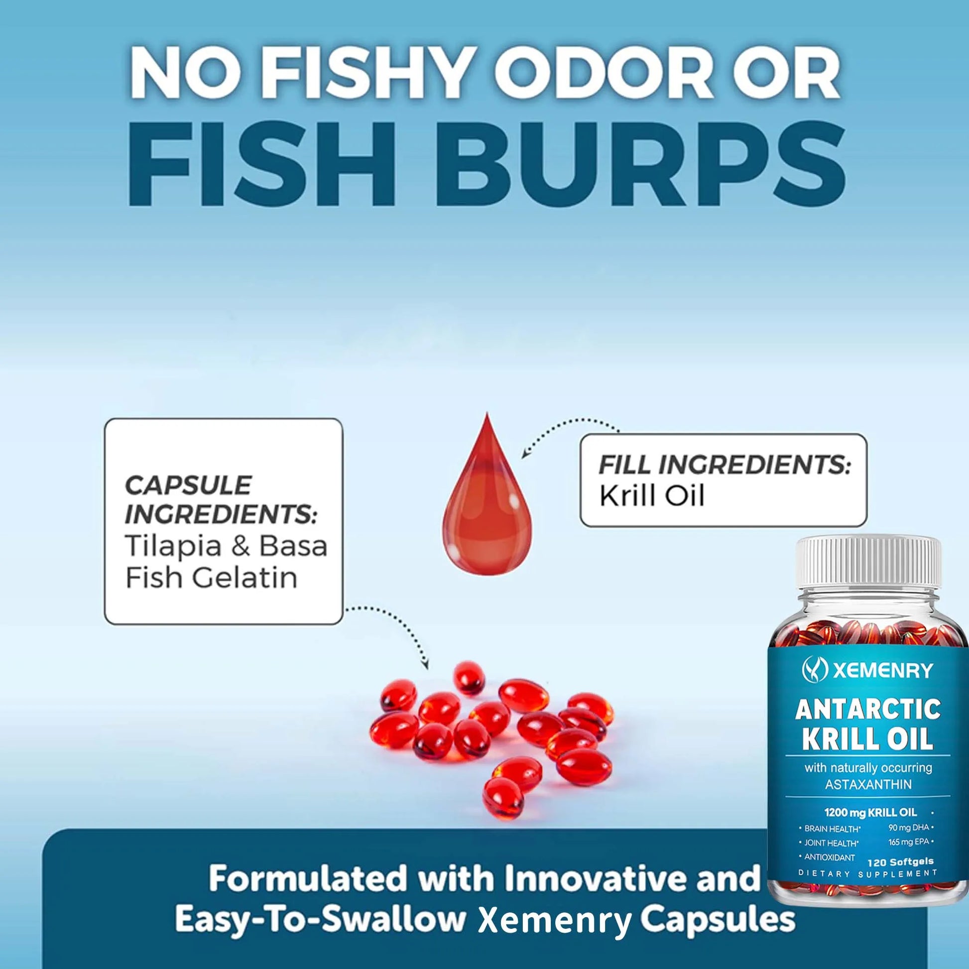 Antarctic Krill Oil - with EPA, DHA, Astaxanthin Phospholipids, Supports Heart, Brain, Joint Eye Health - 120 Capsules