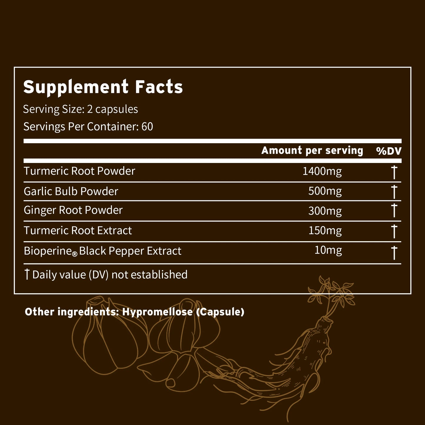 4-in-1 Turmeric Ginger Supplement - with Garlic Curcumin Black Pepper - Joints,Immune Support,Improves Digestion - 120 Capsules