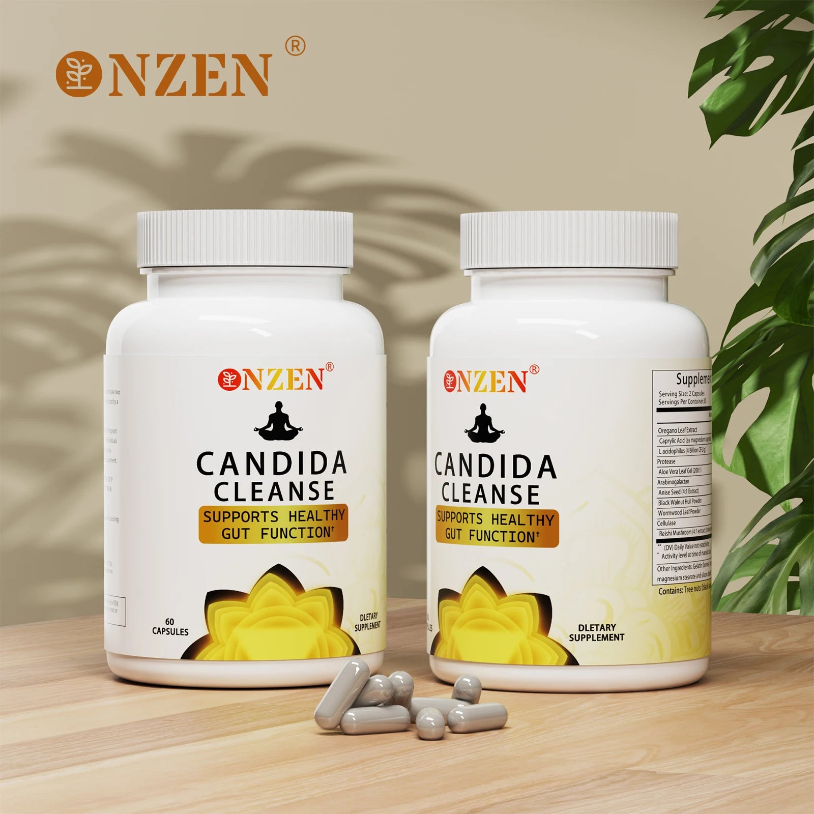 Candida Cleanse with Natural Herbs and Probiotics, Oregano Leaf, Wormwood, Black Walnut, Caprylic Acid 1 Bottle United States
