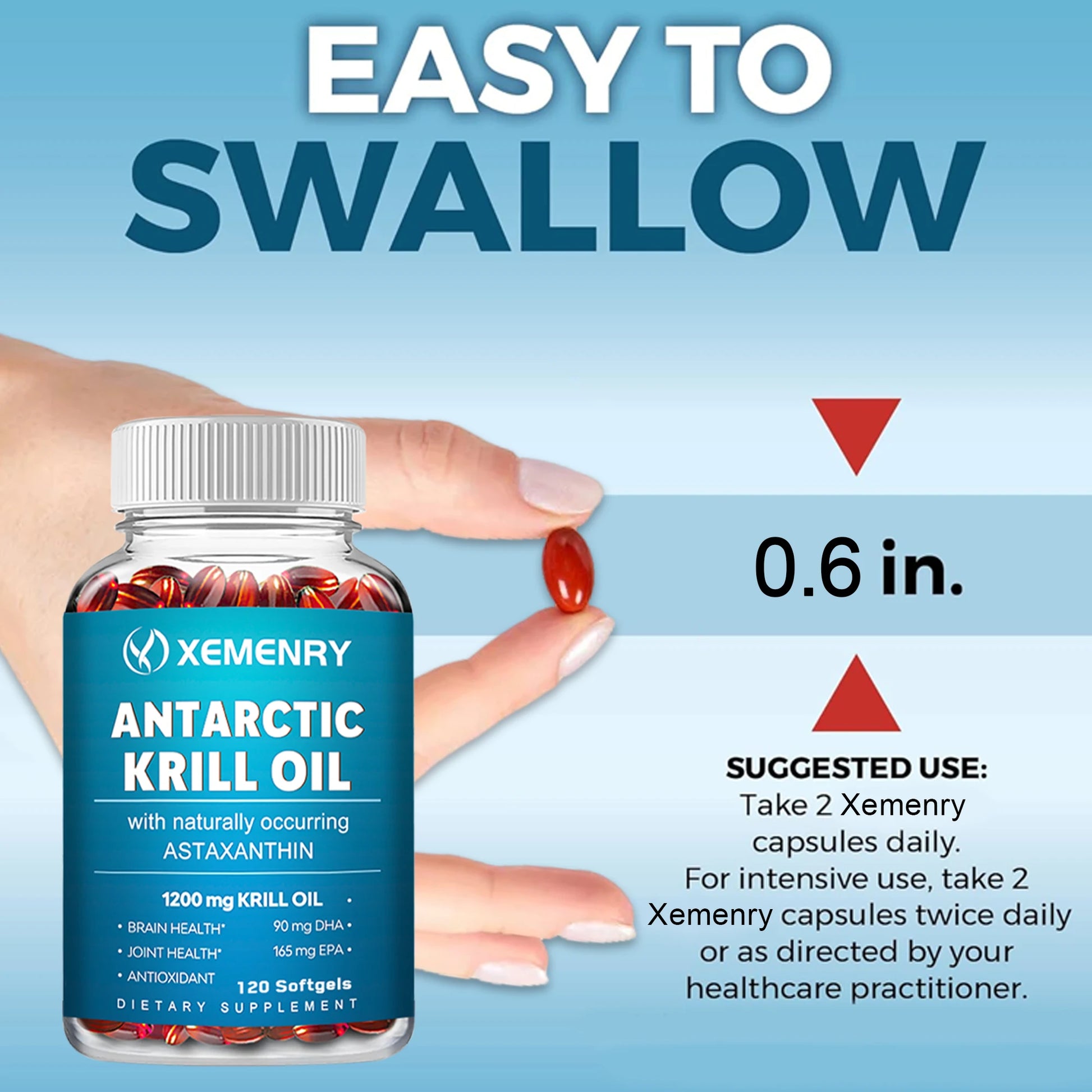 Antarctic Krill Oil - with EPA, DHA, Astaxanthin Phospholipids, Supports Heart, Brain, Joint Eye Health - 120 Capsules