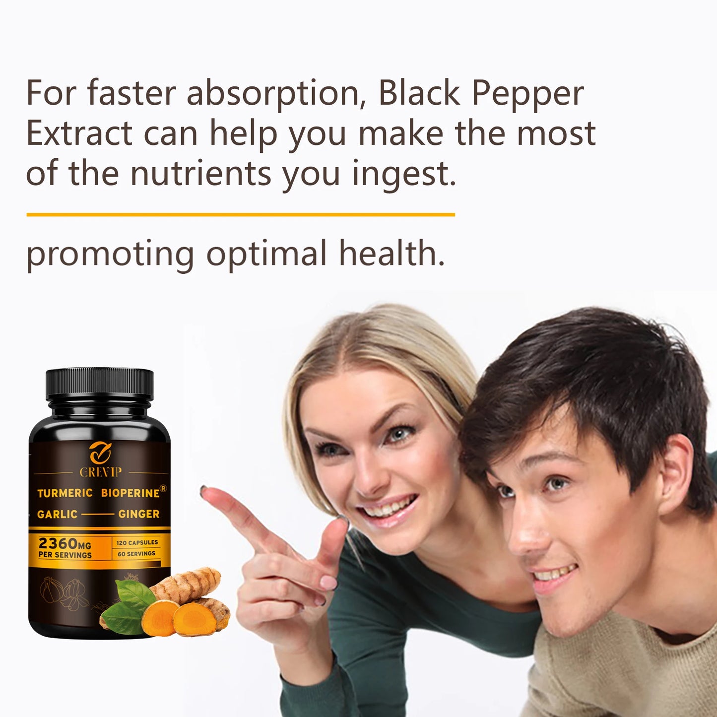 4-in-1 Turmeric Ginger Supplement - with Garlic Curcumin Black Pepper - Joints,Immune Support,Improves Digestion - 120 Capsules