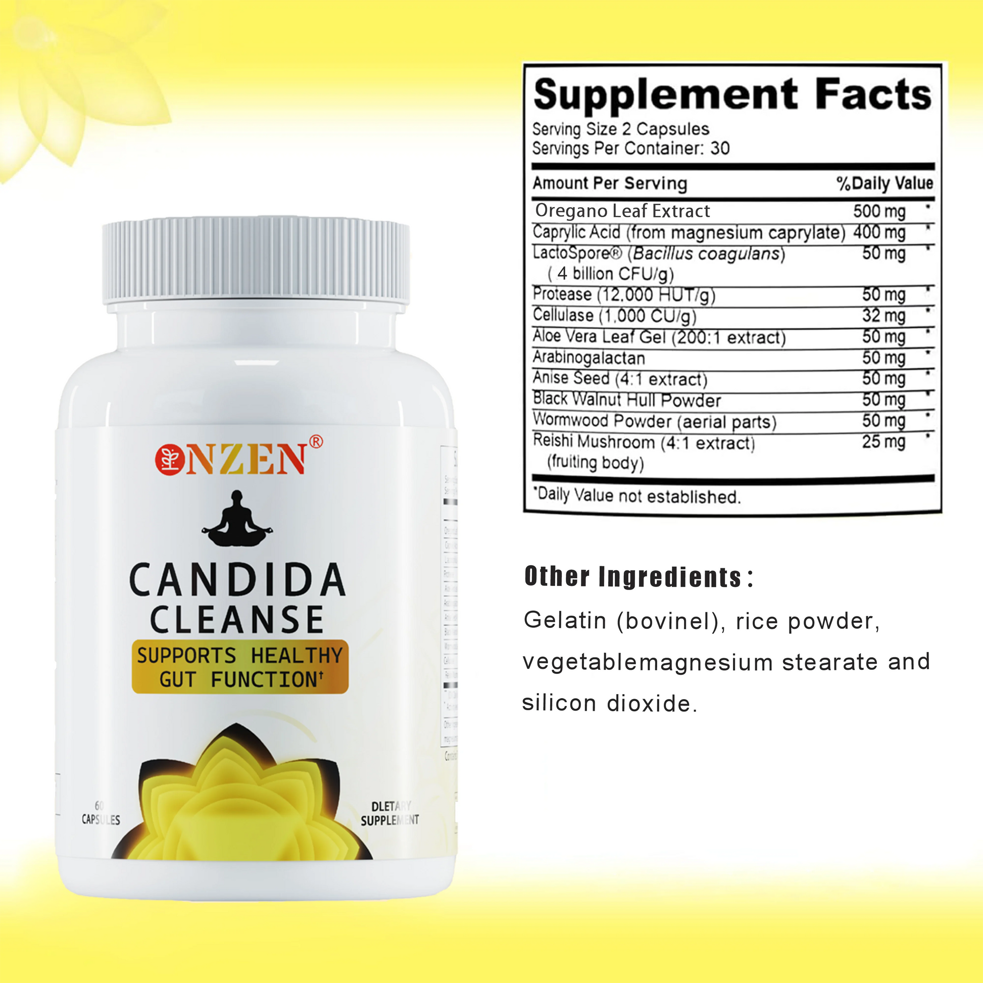 Candida Cleanse with Natural Herbs and Probiotics, Oregano Leaf, Wormwood, Black Walnut, Caprylic Acid