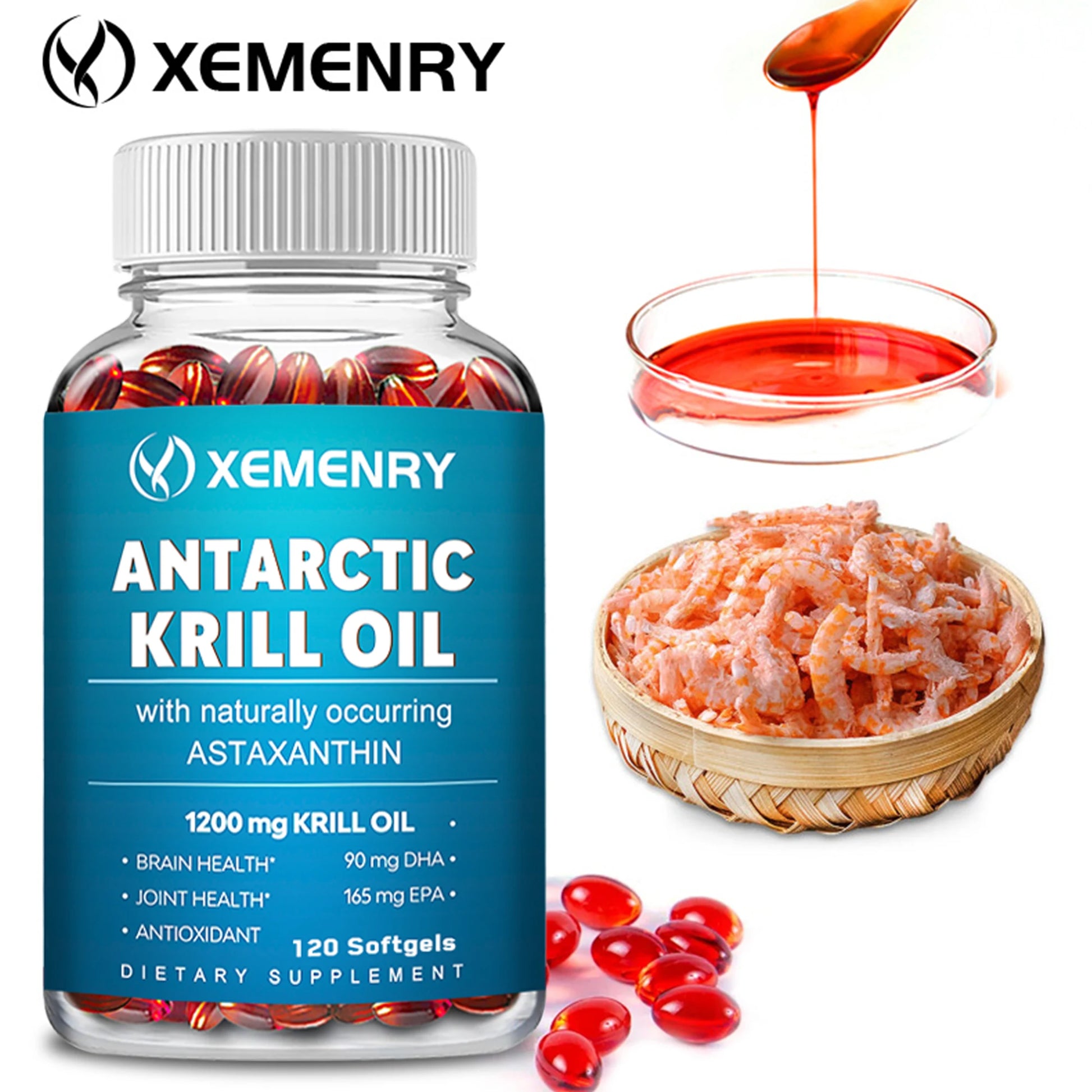 Antarctic Krill Oil - with EPA, DHA, Astaxanthin Phospholipids, Supports Heart, Brain, Joint Eye Health - 120 Capsules