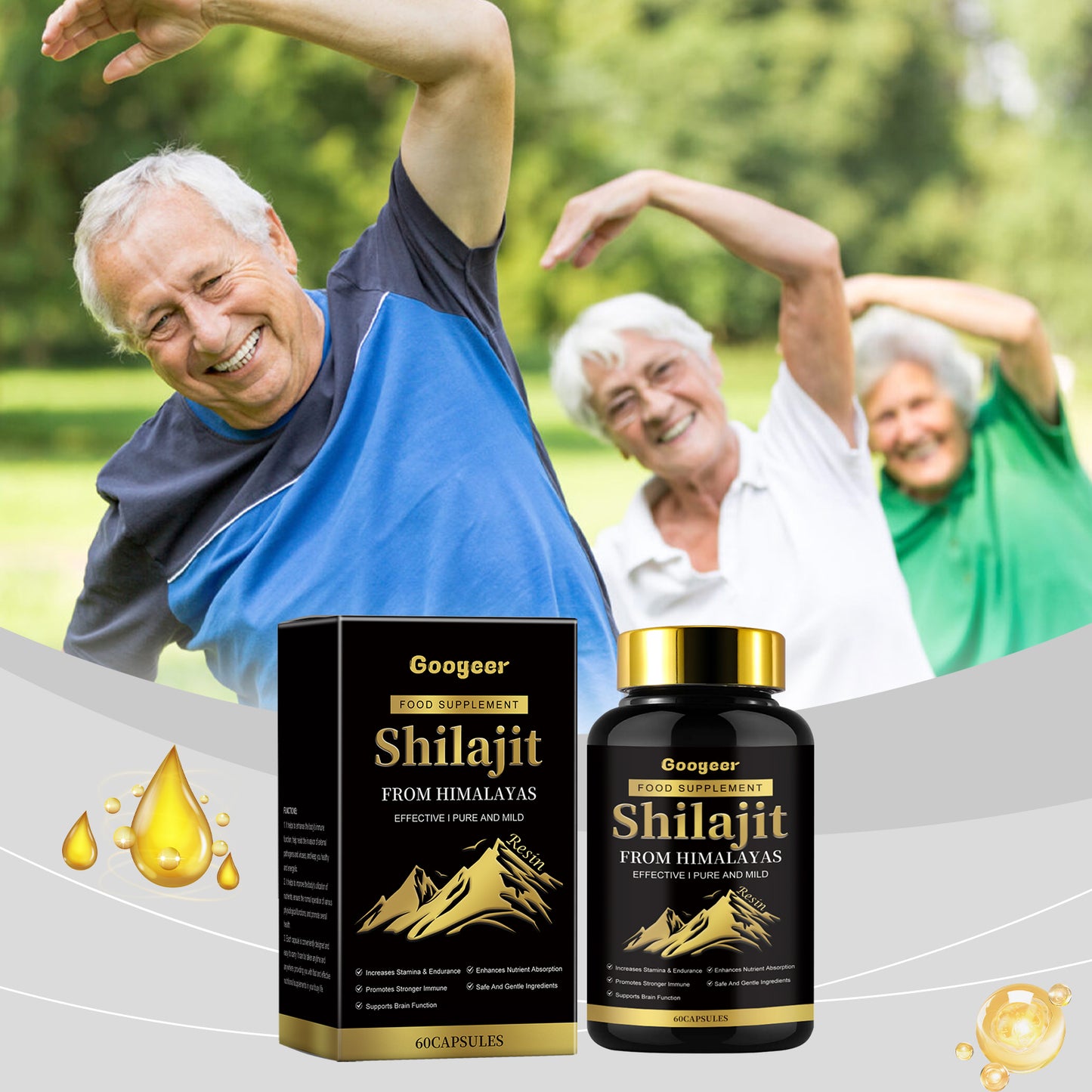 Shilajit Extra Strength Resin Caps Himalayan Dietary Supplement for Men & Women (60 Caps)