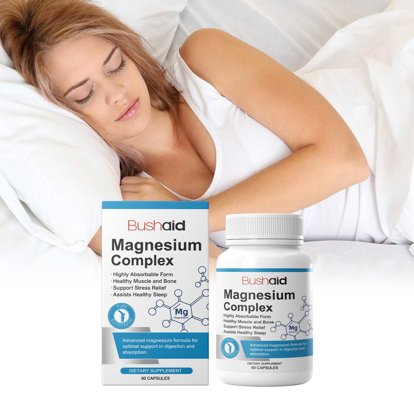 Pure Magnesium Complex – Advanced Absorption Formula for Muscle, Bone, Stress Relief & Sleep Support | 60 Capsules