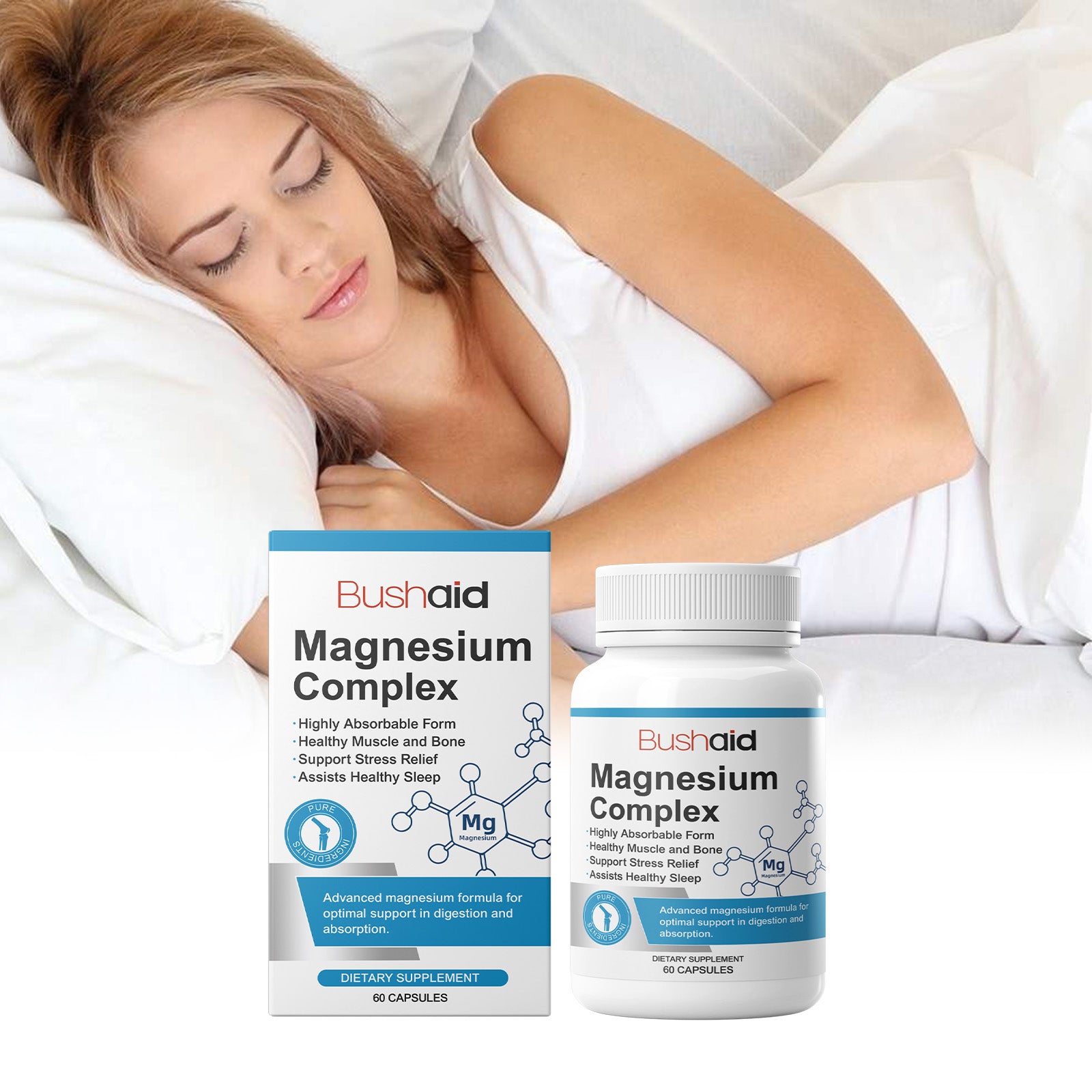 Pure Magnesium Complex – Advanced Absorption Formula for Muscle, Bone, Stress Relief & Sleep Support | 60 Capsules