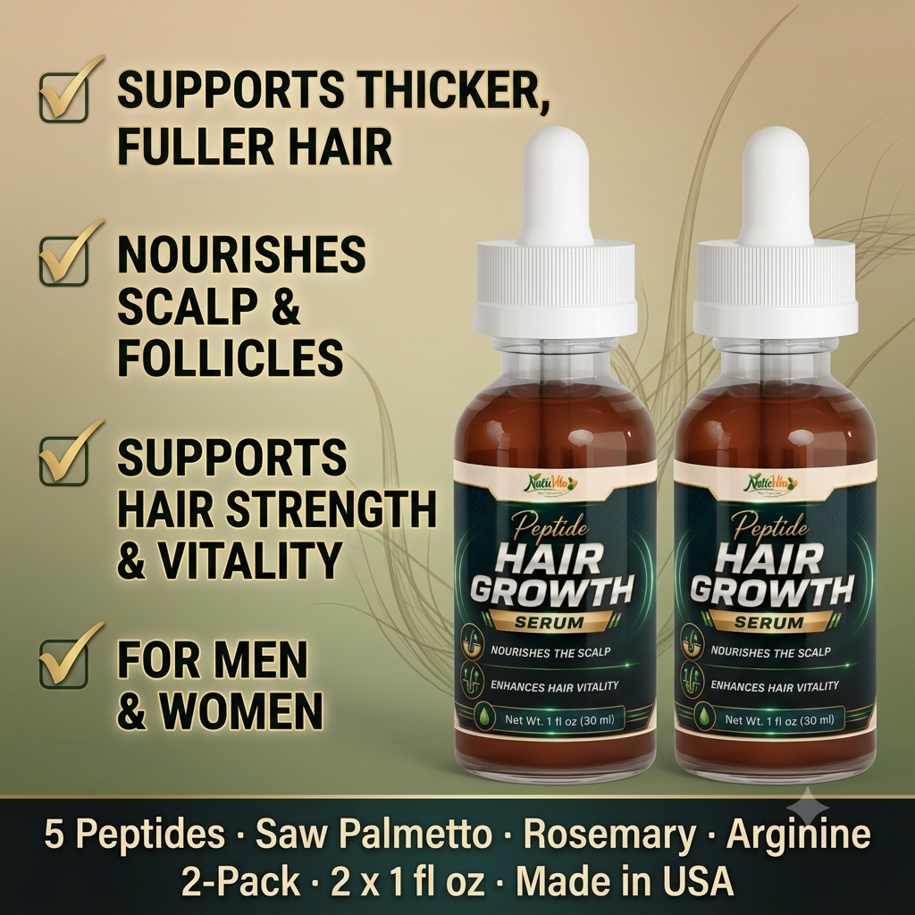 Peptide Hair Growth Serum – 2 Pack | 5 Bioactive Peptides, Saw Palmetto & Rosemary | Supports Thicker, Fuller Hair | 2 x 1 fl oz