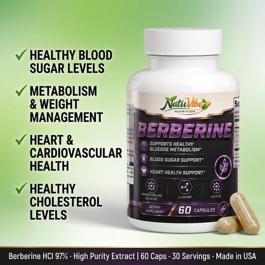 Berberine 97% Granular Berberine HCl Capsules – Blood Sugar & Metabolism Support, 60 Count