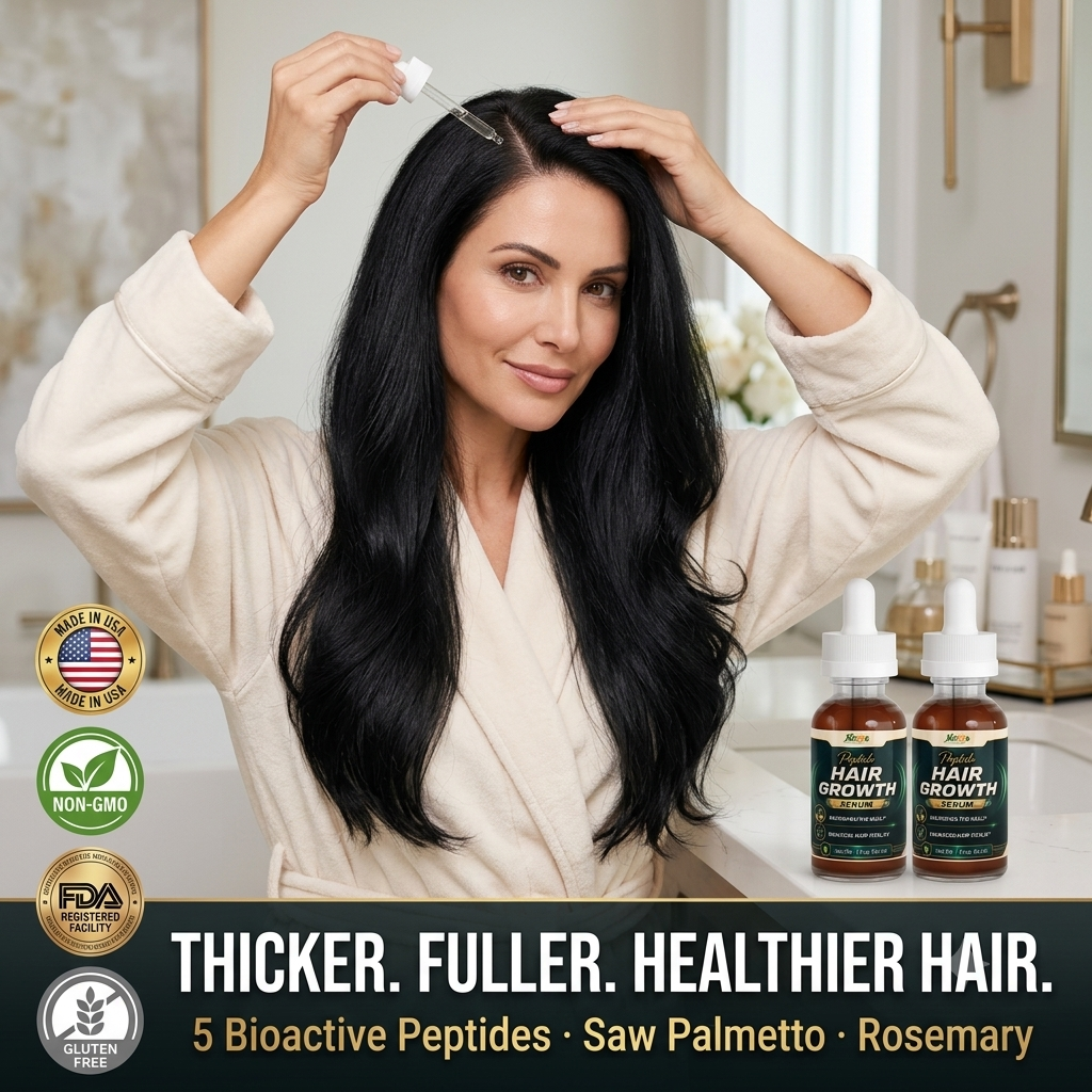 Peptide Hair Growth Serum – 2 Pack | 5 Bioactive Peptides, Saw Palmetto & Rosemary | Supports Thicker, Fuller Hair | 2 x 1 fl oz