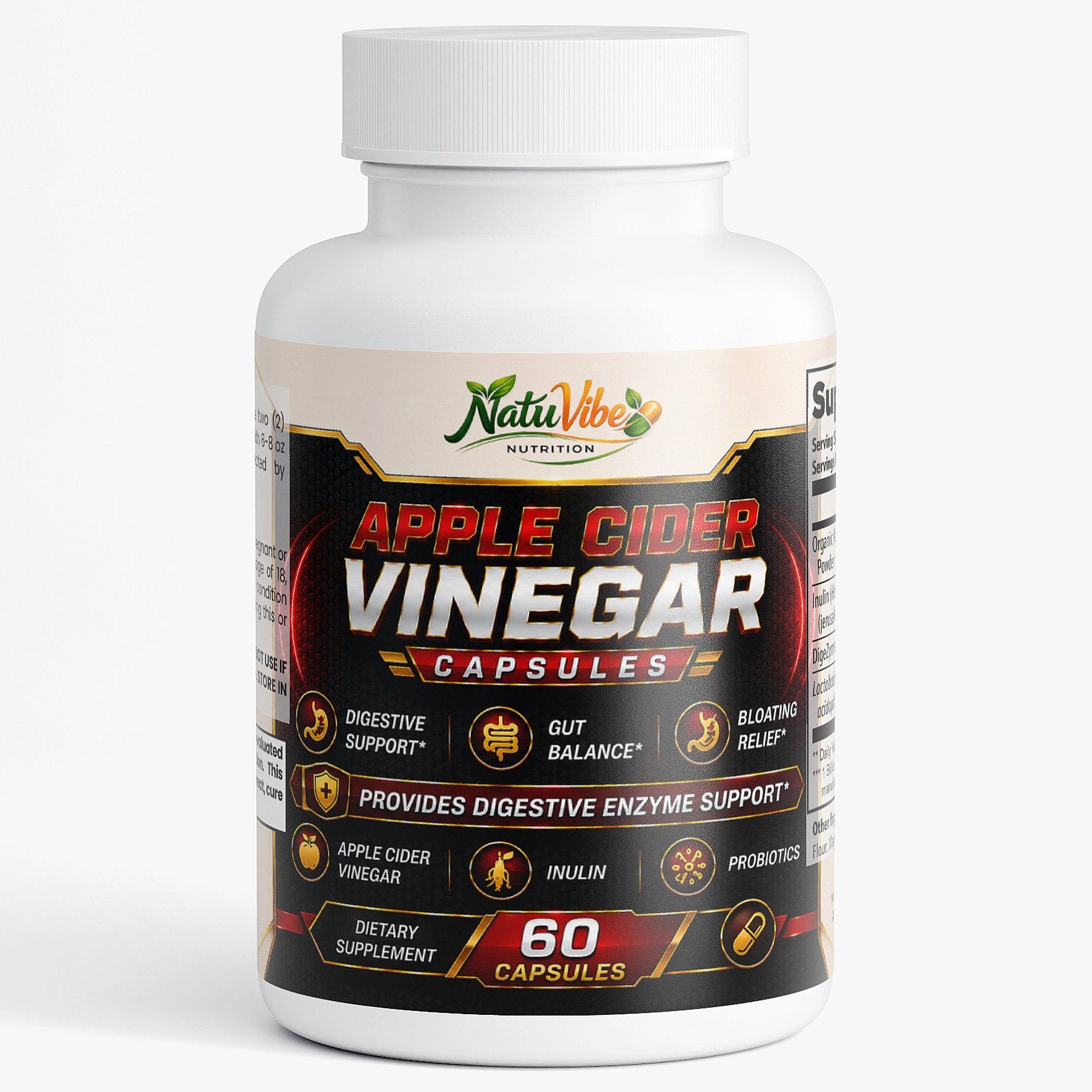 NatiVibe Apple Cider Vinegar capsules bottle on a white background