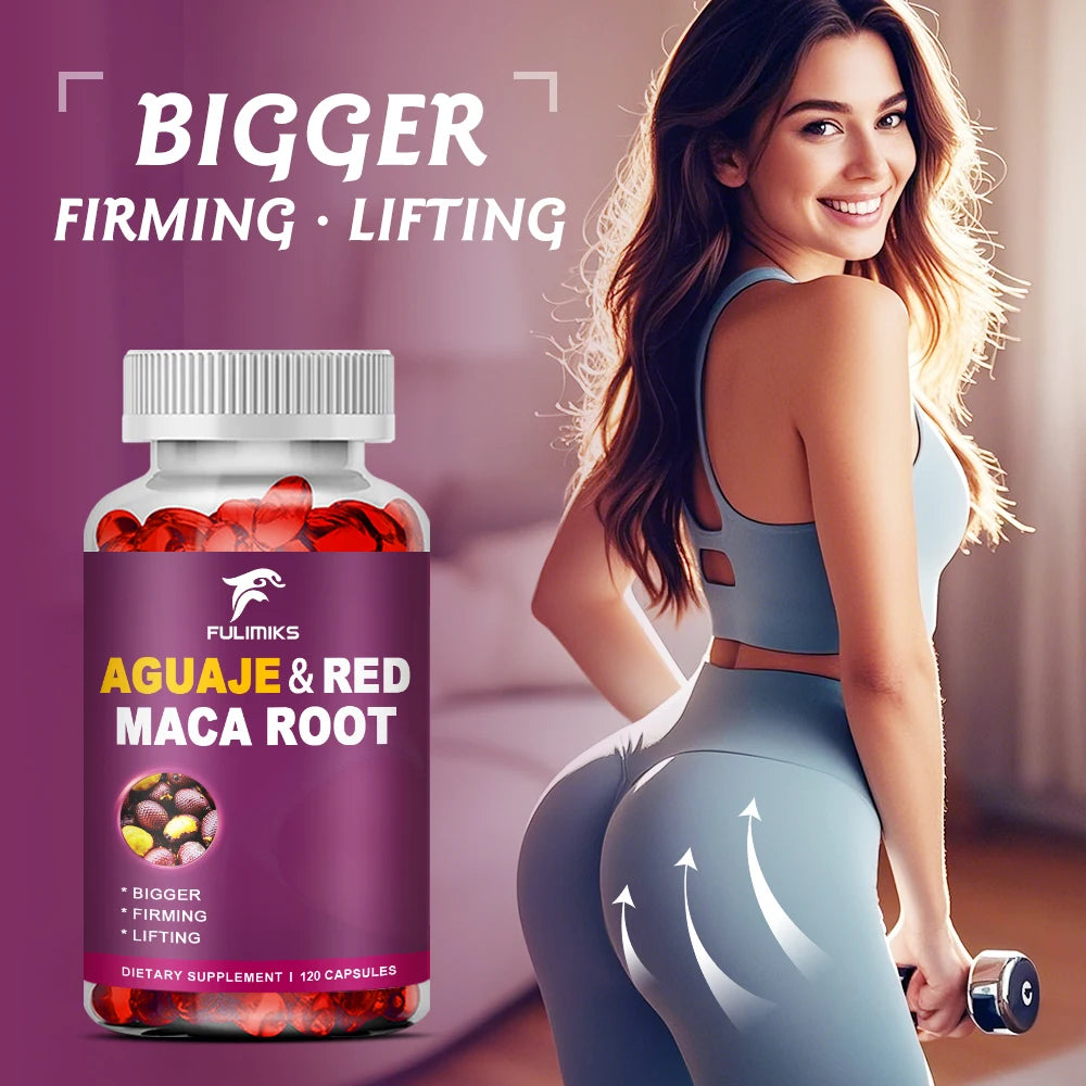 Aguaje Supplement Red Maca Root Extract Capsules Enhances Curves, Firms, Sculpting, Supports Buttocks and Immune Health