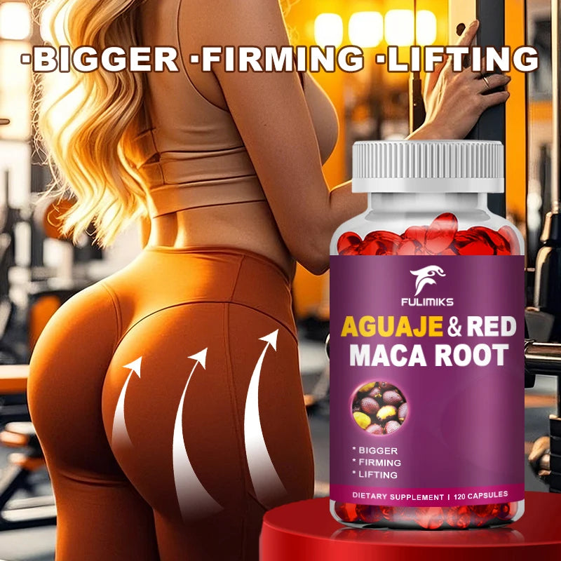 Aguaje Supplement Red Maca Root Extract Capsules Enhances Curves, Firms, Sculpting, Supports Buttocks and Immune Health