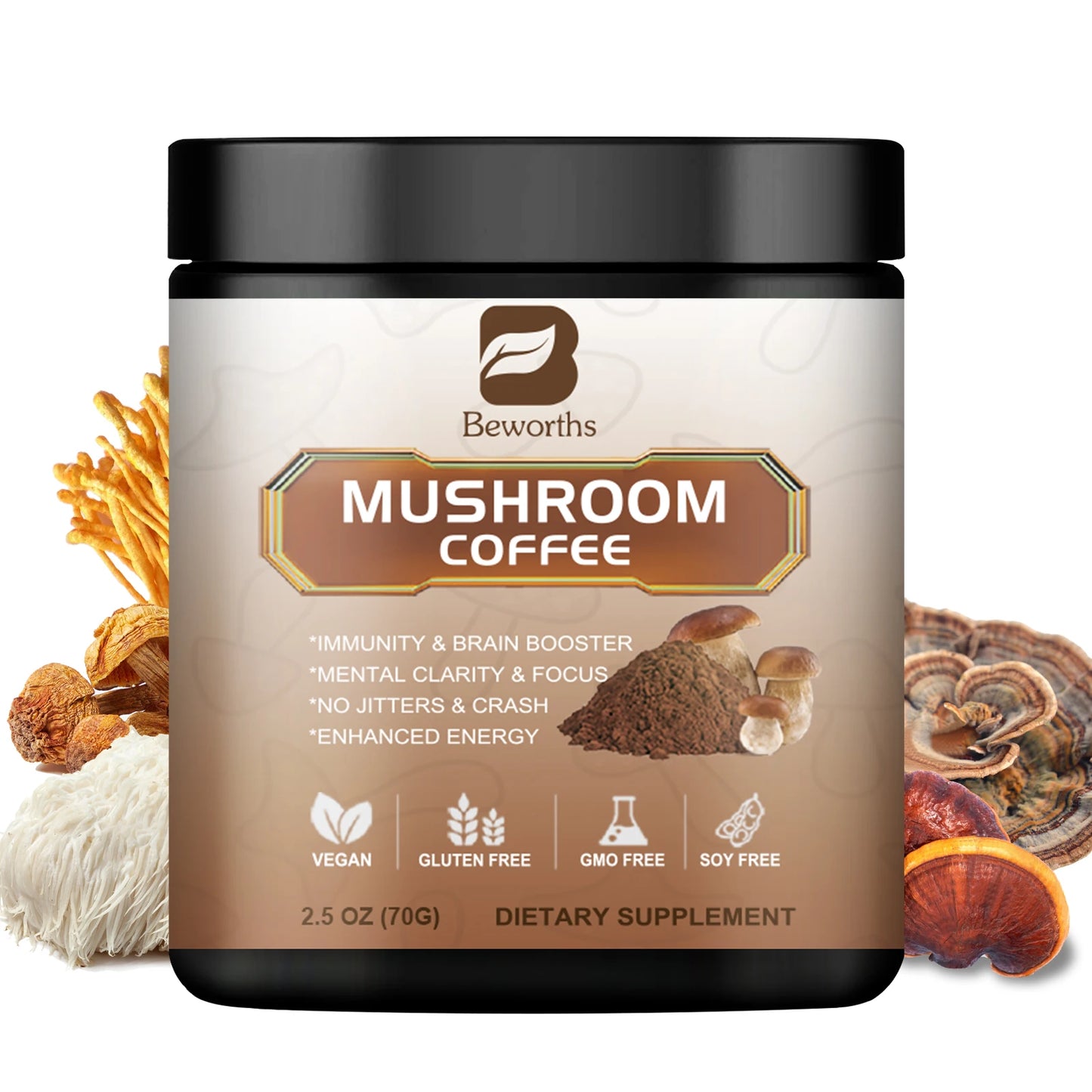 Organic Lion Mane Mushroom Coffee with Reishi, Cordyceps & Turkey Tail-Support Energy, Mental Clarity & Focus, Brain Booster mushroom Coffee United States