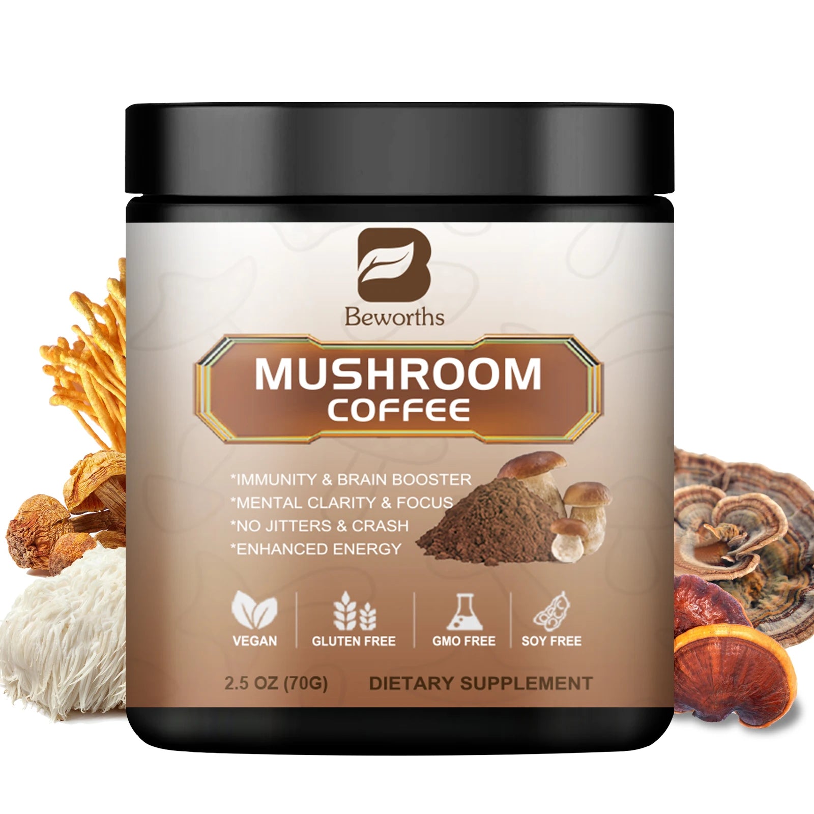 Organic Lion Mane Mushroom Coffee with Reishi, Cordyceps & Turkey Tail-Support Energy, Mental Clarity & Focus, Brain Booster mushroom Coffee United States