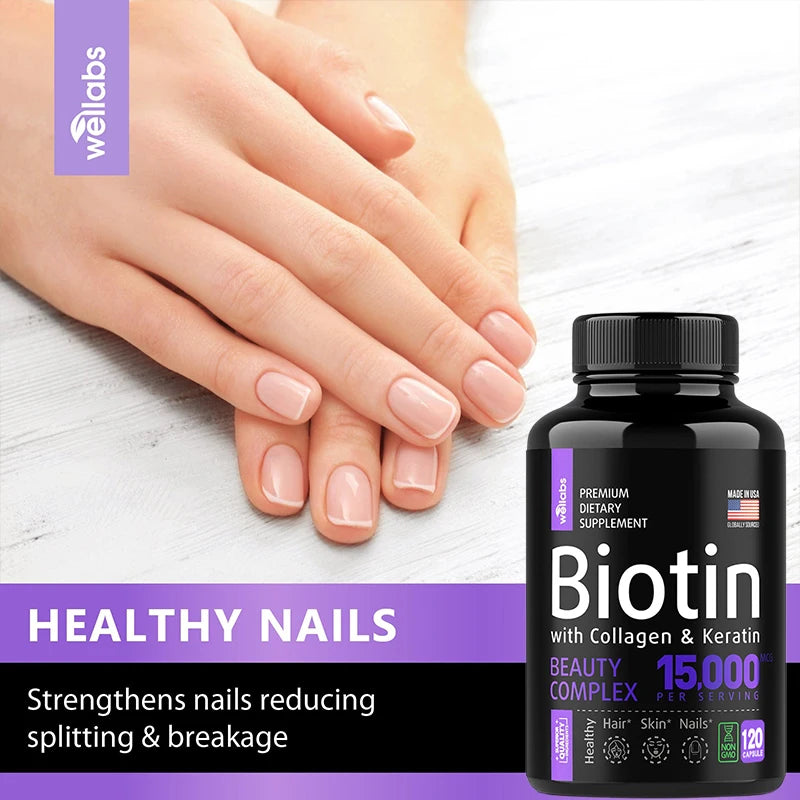 Biotin Collagen Keratin Supplement 15,000 Mcg - Hair Skin Nail Whitening Support, Suitable for Women and Men