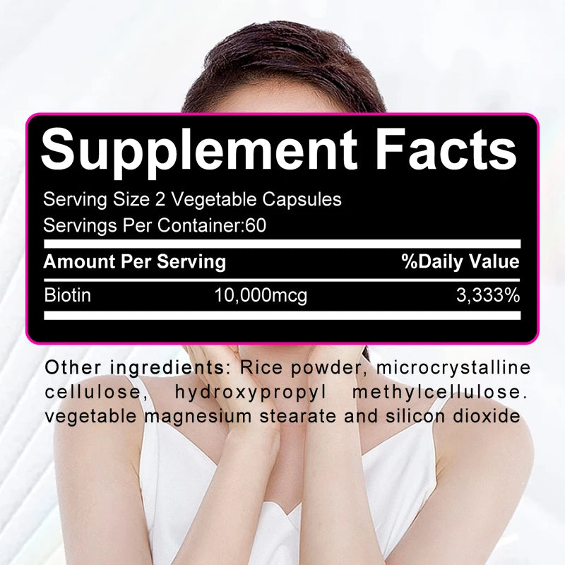 Biotin 10000MCG Strengthens Nails Improves Skin Health Supports Hair Growth 120 Capsules Health Food Vitamins And Supplements