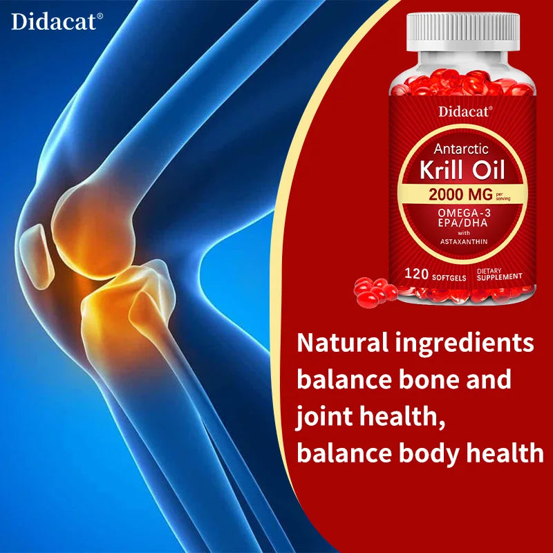 Antarctic Krill Oil 2000 mg 120 Softgels | Omega 3 EPA, DHA, Astaxanthin Supplement from Red Krill - Supports Bone, Heart, Brain