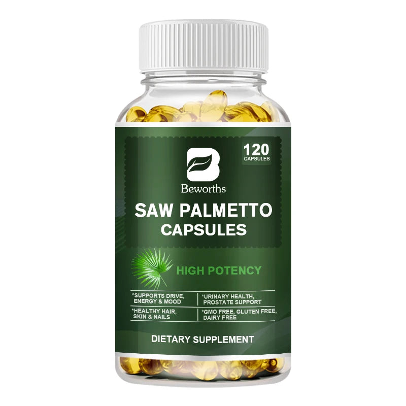 BEWORTHS Saw Palm Capsules Support Male Prostate Health ,Urinary Tract Health Enhance Vitality Support Hair health Hair Growth 120pcs United States