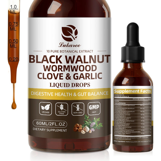 Black Walnut Wormwood Drop,Rapid Gut Cleanse & Digestive Health with Clove Garlic Turmeric 98% Absorption,Vegan Gluten-Free