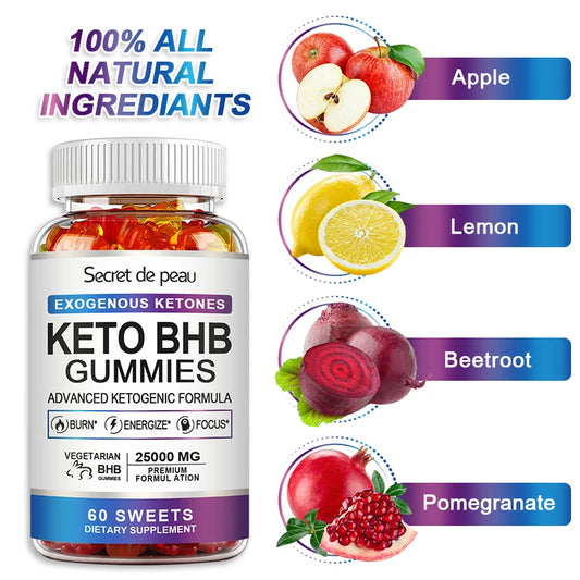 BHB Keto + ACV Gummies - Fat Belly Burning Fat, Appetite Suppressant, Metabolism Booster, Digestive Health, Bloating Relief