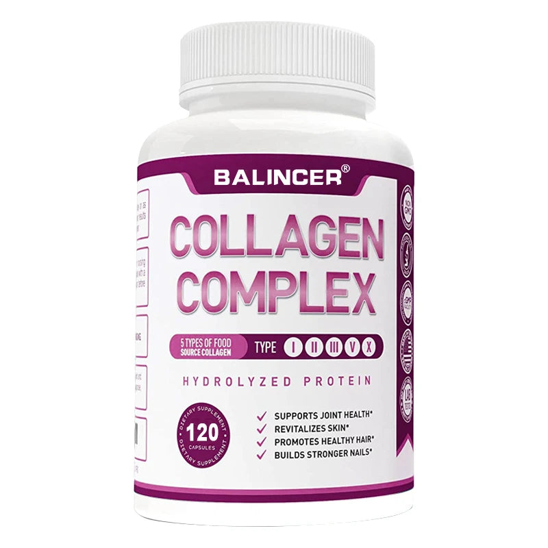 Hydrolyzed Collagen Peptides + Protein Supports Hair, Skin, Nails, Joints & Bones - Contains Type 5, I, II, III, V, X - Non-GMO 120count United States