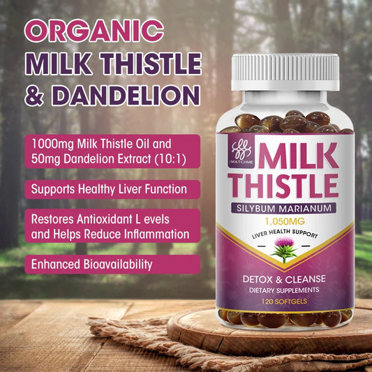 Liver Health Support Supplement Milk Thistle Dandelion Root Extract Antioxidant Detox Improve Function Vitamins & Minerals