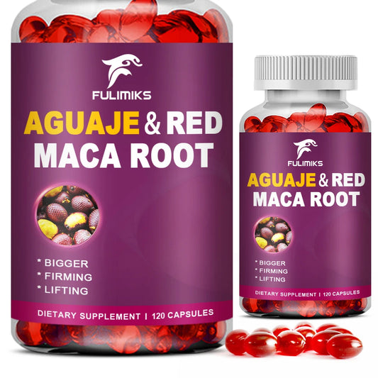 Aguaje Supplement Red Maca Root Extract Capsules Enhances Curves, Firms, Sculpting, Supports Buttocks and Immune Health