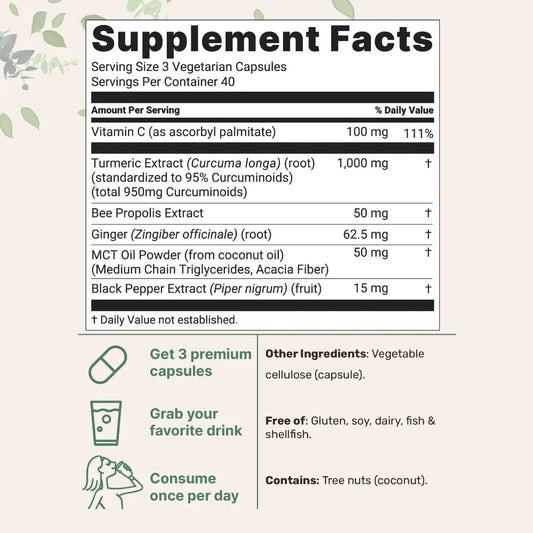 6-In-1 Turmeric Curcumin Capsules Helps Relieve Everyday Pain, Relieve Stress and Strengthen The Body's Natural Defenses