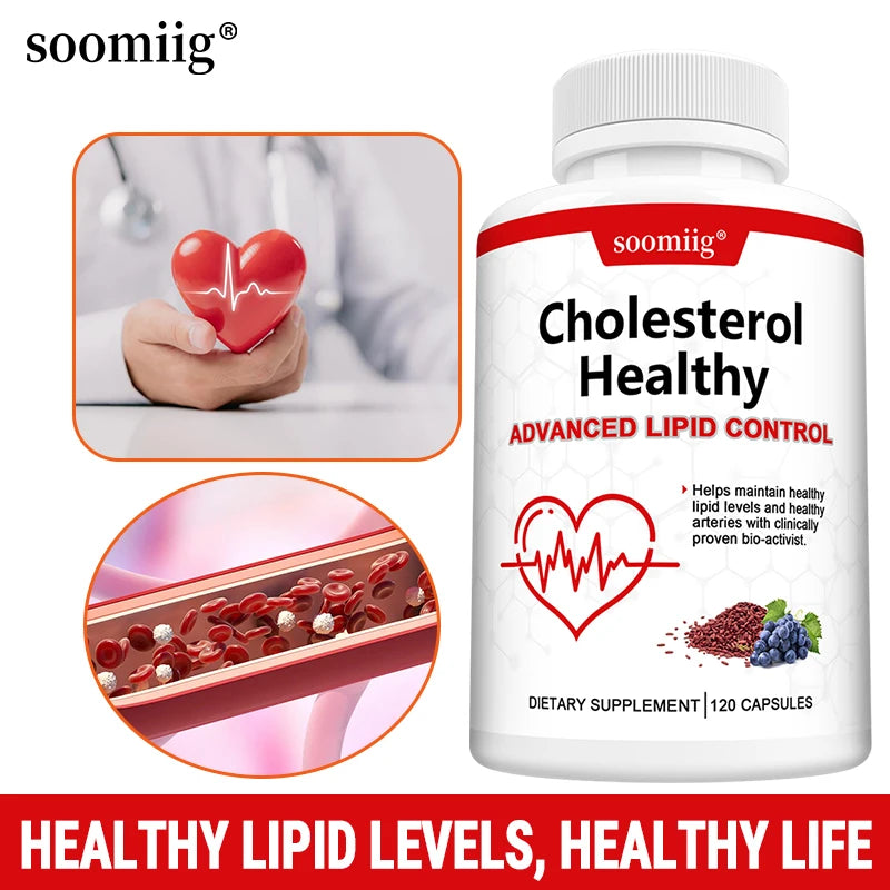 Cholesterol Supplements, Red Yeast Rice & Grape Seed Extract, Supports Heart Health, Cholesterol Balance, Skin & Eye Wellness