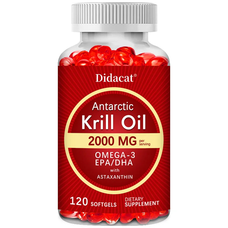 Antarctic Krill Oil 2000 mg 120 Softgels | Omega 3 EPA, DHA, Astaxanthin Supplement from Red Krill - Supports Bone, Heart, Brain