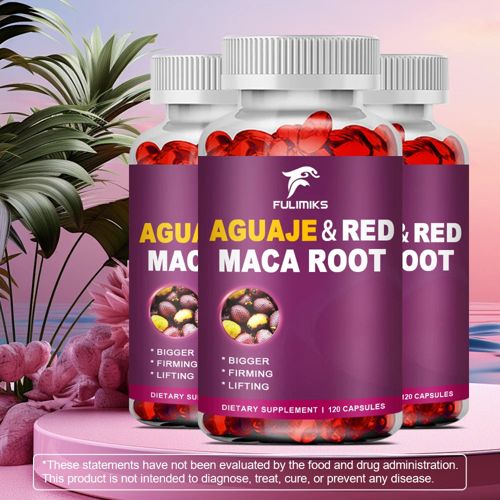 Aguaje Supplement Red Maca Root Extract Capsules Enhances Curves, Firms, Sculpting, Supports Buttocks and Immune Health