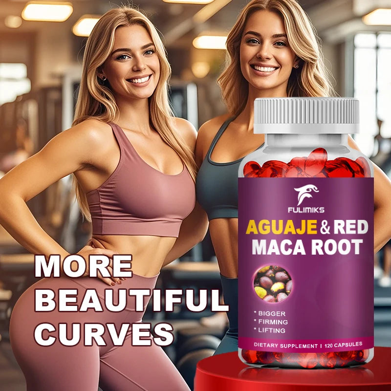 Aguaje Supplement Red Maca Root Extract Capsules Enhances Curves, Firms, Sculpting, Supports Buttocks and Immune Health