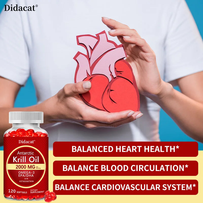 Antarctic Krill Oil 2000 mg 120 Softgels | Omega 3 EPA, DHA, Astaxanthin Supplement from Red Krill - Supports Bone, Heart, Brain