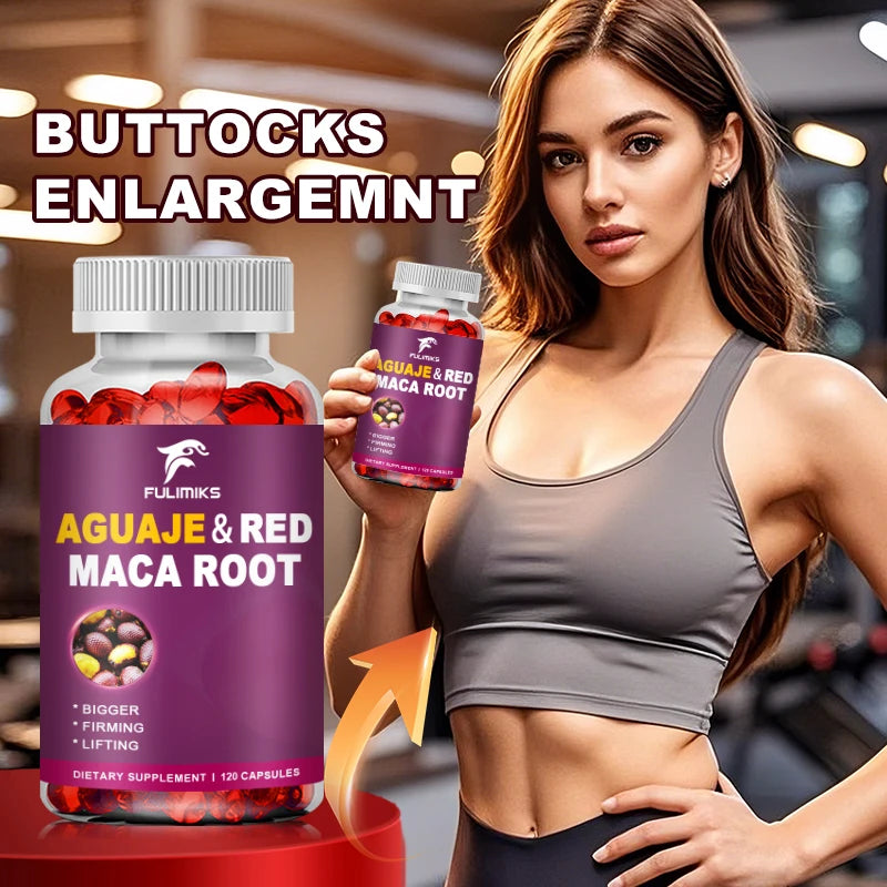 Aguaje Supplement Red Maca Root Extract Capsules Enhances Curves, Firms, Sculpting, Supports Buttocks and Immune Health
