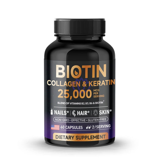 Biotin Collagen&Keratin 25000 mcg Vitamins B2, B3, B6 - Non-GMO Dietary Supplement for Hair Growth Support - USA Made - 60 caps 1 bottle United States