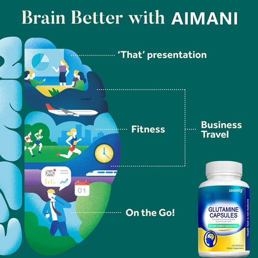 Glutamine Supplement - Rich Vitamin Complex to Support Memory, Concentration, Nervous System and Brain Health, 120 Tablets