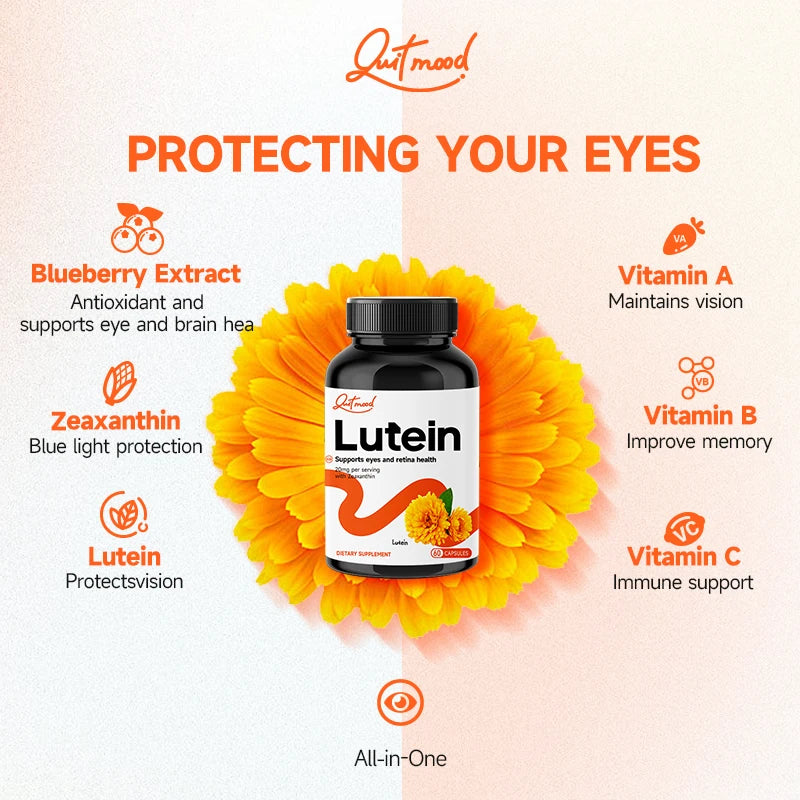 Quit mood-Eye Vitamins Lutein And Zeaxanthin Supplements | 60 Capsules, Enhanced With Blueberry Extract and VA, VB, VC