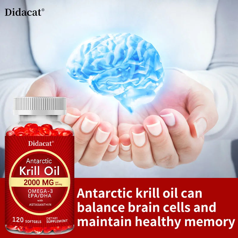 Antarctic Krill Oil 2000 mg 120 Softgels | Omega 3 EPA, DHA, Astaxanthin Supplement from Red Krill - Supports Bone, Heart, Brain
