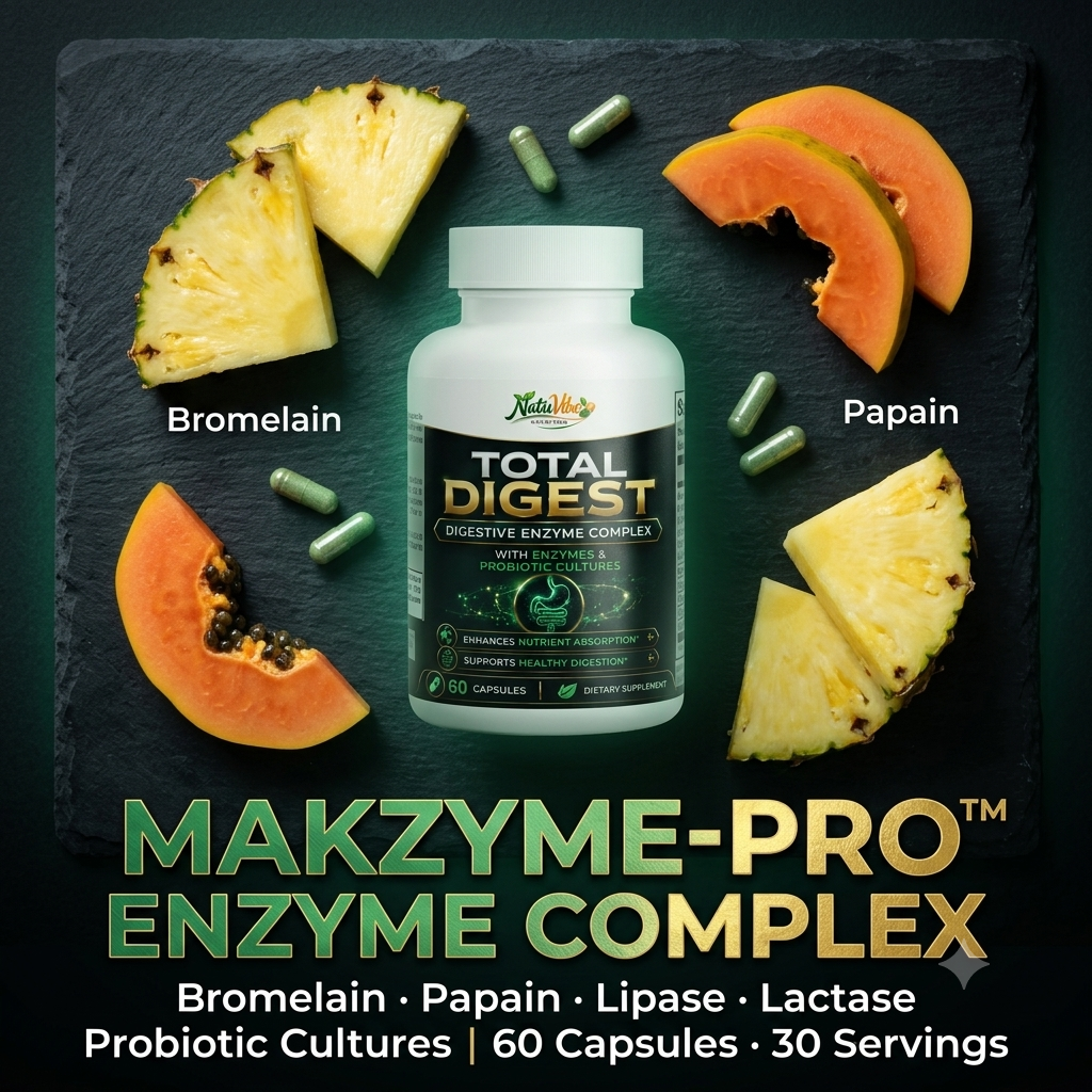 Total Digest™ – Digestive Enzyme & Gut Health Supplement | Enzymes & Probiotic Cultures | Nutrient Absorption | 60 Caps