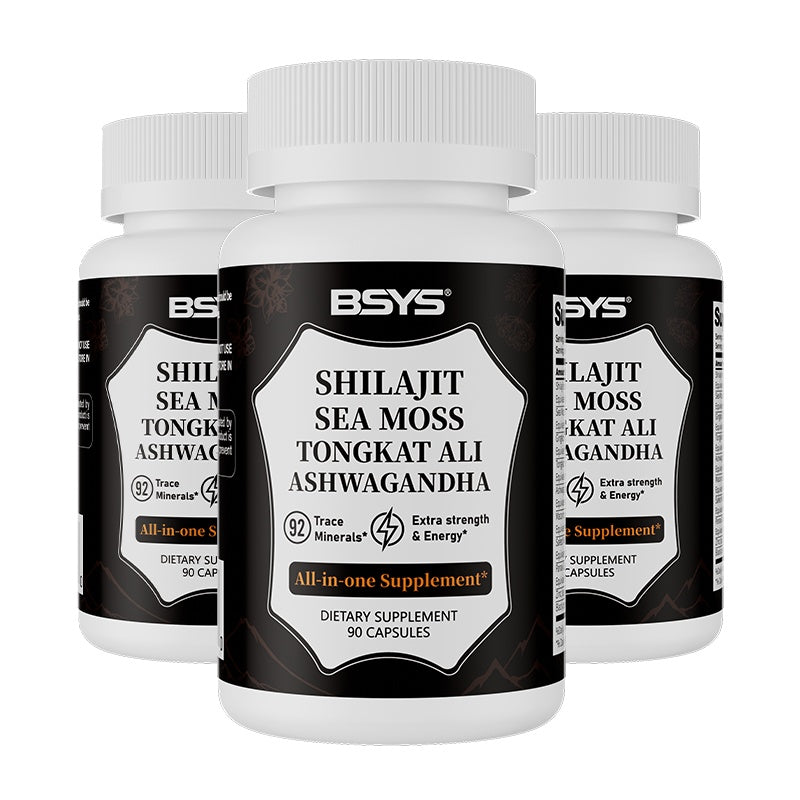 Shilajit - Sea Moss Capsules 90 Capsules Men's Vitality & Energy Anti-Fatigue Brain Health Support Hormone Balance Office Workers Seniors Antioxidant Care Blood Sugar & Metabolism Support Three bottles