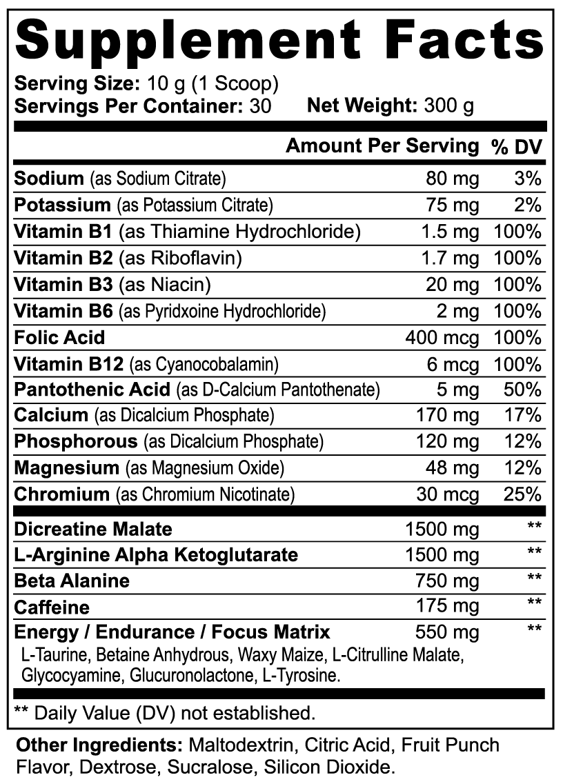 Nitric Shock Pre-Workout Powder – Energy, Strength, Focus & Muscle Pump Formula | 300g (Fruit Punch)