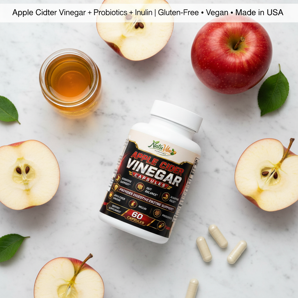 Flat lay NatuVibe ACV Capsules