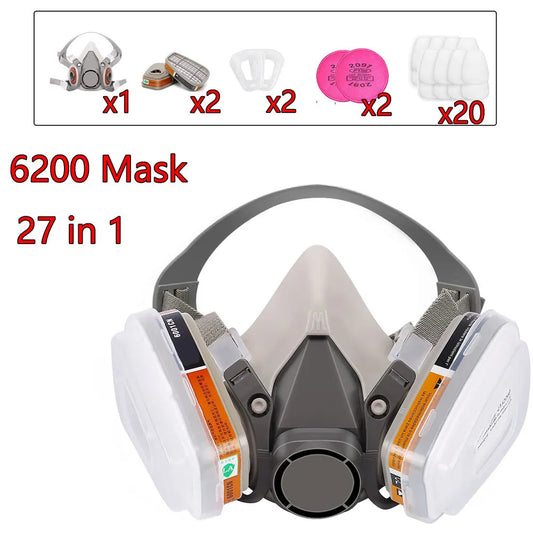 NATUVIBE industrial gas mask respirator 6200 with dual filters and multiple replacement parts