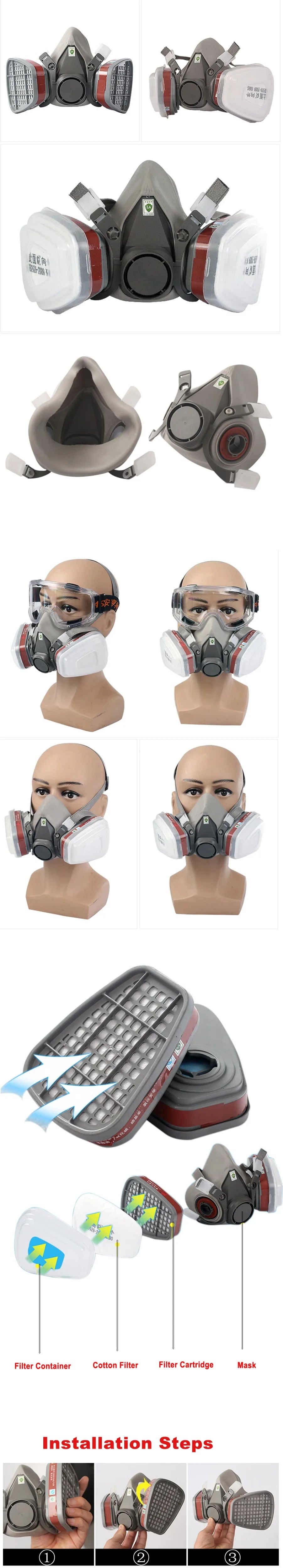 NATUVIBE industrial gas mask respirator with dual filters and adjustable straps for full face protection