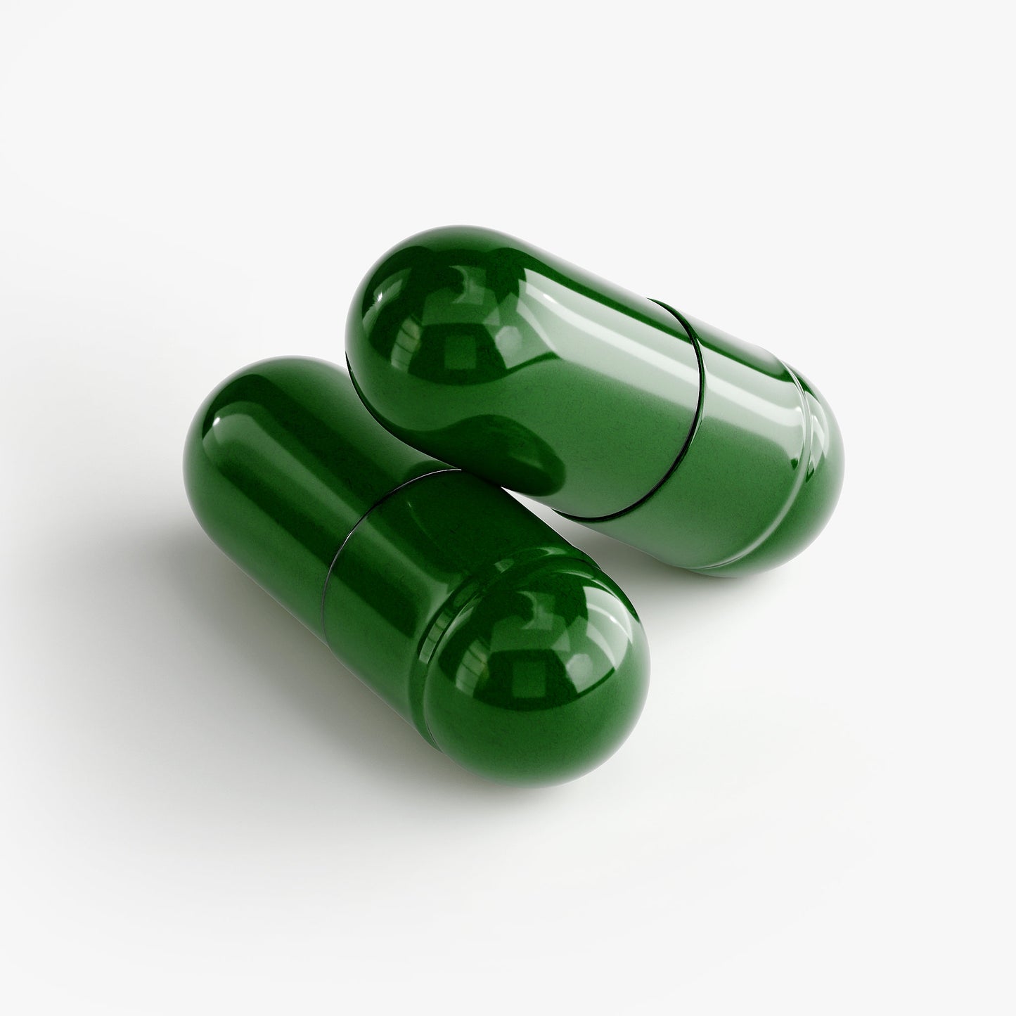 Two green capsules representing NATUVIBE LLC weight management supplement with mct oil